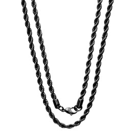 Savlano 2mm-5mm Stainless Steel Black Color Rope Twist Necklace Chain For Men & Women Comes in 16-30 inches With a Gift Box (24, 4mm)