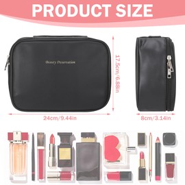 Huiguli Kosmetiktasche Damen, Groß Make Up Tasche Organizer mit Griff und Abnehmbarem Bürstenfach, PU Leder Tragbare Cosmetic Bag Organizer, Reise Schminktasche Schwarz