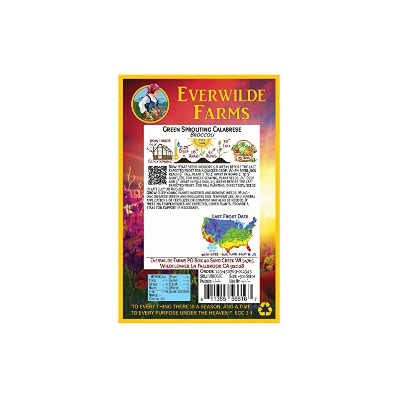 Everwilde Farms - 1 Oz Green Sprouting Calabrese Broccoli Seeds