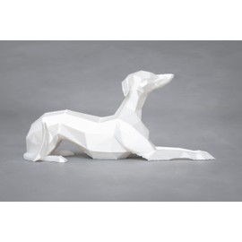 Whippet Gift – 3D Printed Laid Down Whippet/Greyhound Figurine – Geometric Dog Ornament – Lightweight Decorative Sculpture (White)