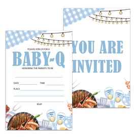 RPLCSPC BBQ Baby Shower Invitation Backyard Them Baby Shower Gender Neutral Party Fill in Invites Cards Boy Invitation Paper Cards for Gender Reveal Birthday Party Supplies, 20 Sets-A17