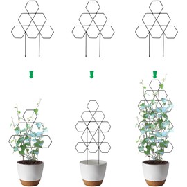 Blulu Plant Trellis for Climbing Plants Indoor 3 Pack Stackable Outdoor DIY Metal Trellis for Potted Plants 15.7 Inch Small Honeycomb Garden Trellis for Vines Clematis Wisteria Houseplant(Black)