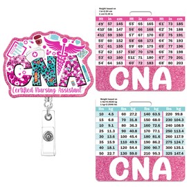 Obookey CNA Badge Reel Retractable with Buddy - Certified Nursing Assistant CNA Badge Buddy, Retractable Pink Glitter Nurse ID Badge Reel with Alligator Clip Nursing Gifts Work Charts