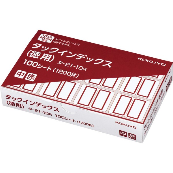 Kokuyo Tack Index Label, Value Item, Medium, 12 Pieces x 100 Sheets, Red, Ta-21-10R