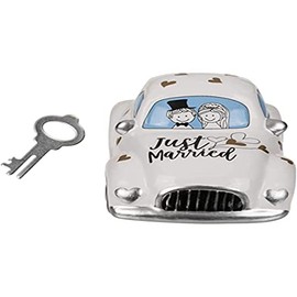 Out of the blue Wedding Car Money Box with Lock Just Married Ceramic Multicolour 16 x 8.5 cm