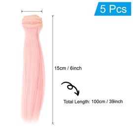 PATIKIL 15CM Doll Hair Wigs, 5 Pcs High Temperature Silk Straight Wig Hair Extension Accessories for Doll Hair Making Kit DIY Handmade, Pink