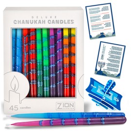 Zion Judaica Colorful Hanukkah Candles 45 Multi-Color Ombre Frosted Chanukah Menorah Candles Fits Standard Menorahs 1-Hour Burn Time DIY Dreidel & Blessing Card for Hanukah Birthdays Parties & Decor