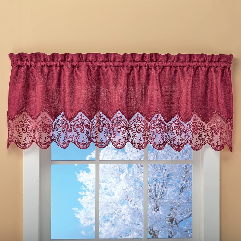 Collections Etc Elegant Lace Border Trimmed Solid-Colored Window Curtain