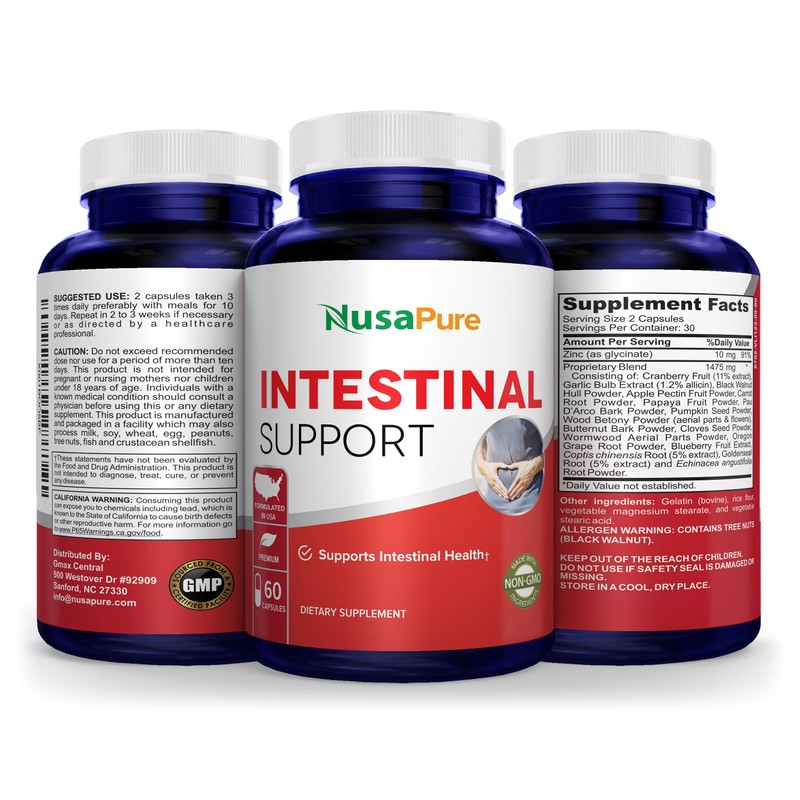 NusaPure Intestinal Support for Humans (Non-GMO), Wormwood, Garlic, Black Walnut