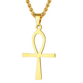 U7 Ankh Necklace for Men 18K Gold Plated Hip Hop Egyptian Jewelry Coptic Key of Life Cross Pendant Necklaces 22 Inch