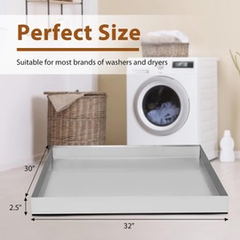 Stainless Steel Washing Machine Drip Pan,Heavy Duty Washer Drip Tray with Anti-slip Bottom Pad-Free with this Multi-Purpose Washer Drip Pan (32" x 30"×2.5")