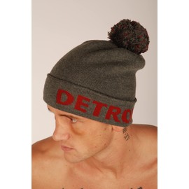 Kronk Detroit Bobble Hat Charcoal with Dark Red Knitted Logo