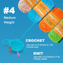 FREEASYFAR 4x50g/4x60yds Cotton Blend Yarn for Crocheting and Knitting; Easy Beginner Yarn kit with Tool Set (Macaron+Orange+Blue+Green, 4 Skein)
