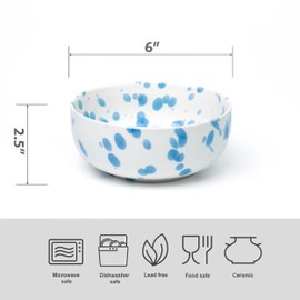 GIROFLIER Junko Cereal Bowls Set of 4-36 Ounce Ceramic Bowls, Japanese Noodle Bowl Set, Ceramic Bowls for Kitchen, Breakfast, Oatmeal, Microwave and Dishwasher Safe (Splash Blue)