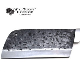 Wild Turkey Handmade Collection 1075 High Carbon Steel Full Tang Butcher Knife Handmade Forged Kitchen Chef Knife High Carbon Steel Butcher Cleaver with Leather Knife Sheath. (Wood)