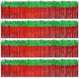 Juexica 10 Set 4th of July Parade Float Decoration Including 6 Pcs 6.5 ft Tinsel Garland 4 Pcs 10 ft Metallic Foil Fringe Curtains for Float Party Parade(Red, Green, Vibrant Style)