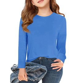 Haloumoning Girls Long Sleeve T Shirts Kids Fall Tops Crewneck Basic Tees 5-14Y Royal Blue