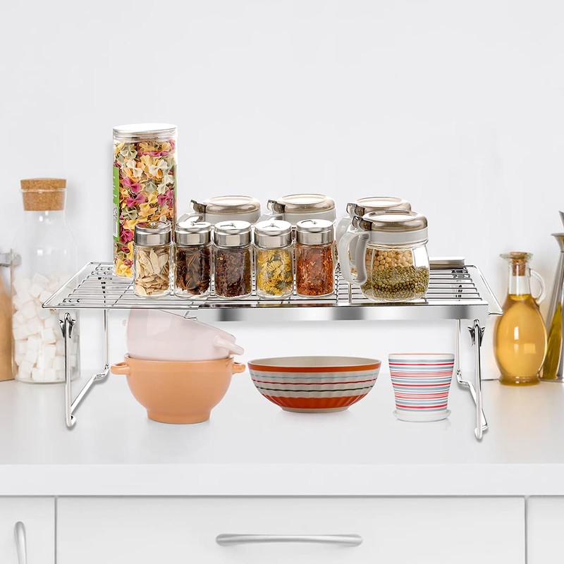 Orgneas Expandable Cabinet Shelf Organizer, Adjustable Freezer Shelf 15.8"-22" Thickened