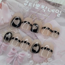 Shadow Heart Handmade Nail Tips - Square L / 쉐도우 하트 수제네일팁 - 스퀘어L