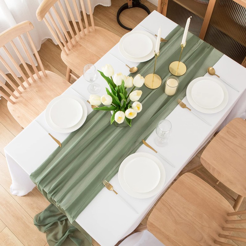 CHUQING Chiffon Table Runner Green Table Runner Wedding Sage Green