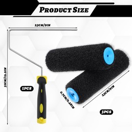 3 Pcs 9 Inch Drywall Compound Roller Paint Roller Covers with 1 Pcs Paint Roller Frame, Drywall Texture Roller Brush Small Paint Rollers for Painting Walls and Ceiling Surfaces