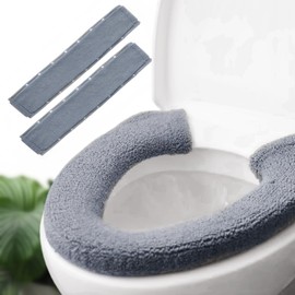 JorgenZ 2pcs Toilet-seat Cover Warmer Cushion – Toilet seat Cover Pads Plush Warm Thick Bathroom Toilet Seat Warmer 2pcs Blue Grey