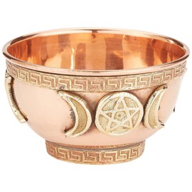 New Age Imports, Inc. bo, Triple Moon Pentacle Copper 3", for Altar, Ritual use, Incense Burner, smudging, Decoration, offering Bowl, 3" Diameter 2" Height
