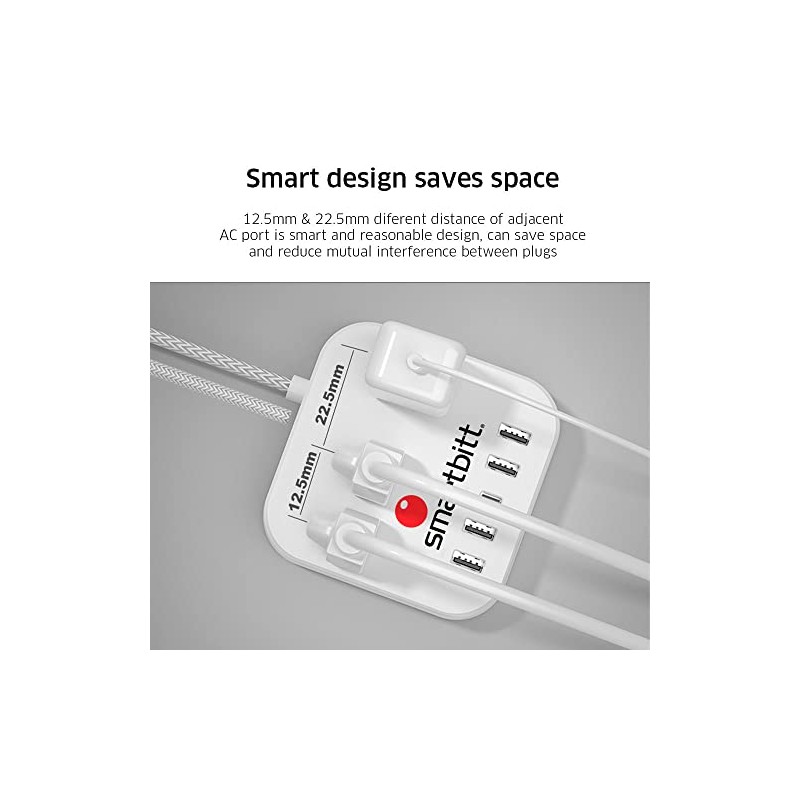 Smartbitt Multicontacto, 3 Contactos/Enchufes, 4 Puertos USB Tipo A y