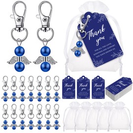 Hicarer 60 Set Funeral Favors, Celebration Life Favors Angel Keychains Organza Bags Sympathy Thank You Tags for Memorial Party Supplies Guest Return Funeral Supplies(Blue)