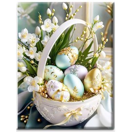 Yiminu.DS Diamond Painting Easter Adults 5D, Easter Eggs Diamond Painting Sets for Beginners, 5D Round Drill, Easter Painting Pictures, Diamond Painting Craft Set, Crafts Girls, 30 cm x 40 cm