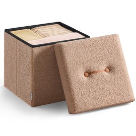 SONGMICS HOME Small Folding Storage Ottoman, Foot Rest Stool, 15 x 15 x 15 Inches, Ottoman with Storage, Load up to 660 lb, for Living Room, Bedroom, Dorm, Camel Brown ULSF095K01