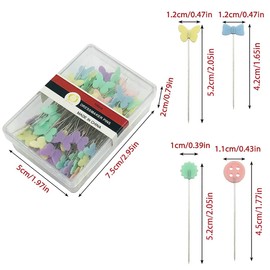 Pins, 100 Pieces Bow Ties Flower Head Pins Multicoloured Pins Dressmaking Pins Quilting Pins Decorative Pins with Storage Box for DIY Crafts Tailor Jewellery Decoration