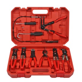 Autopartszone Flexible Automotive Hose Clamp Clip Plier Tool Set Swivel Jaw Flat Angled Band