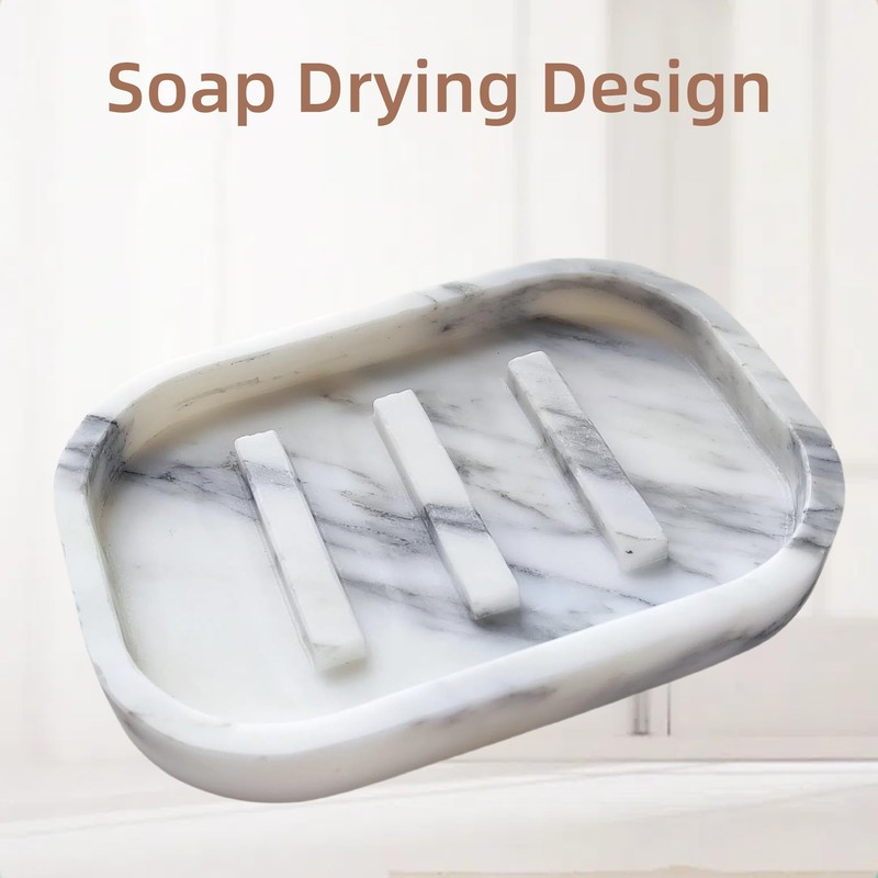 Jusmioke Natural Marble Soap Dish for Bathroom Shower Sink，Stone Soap