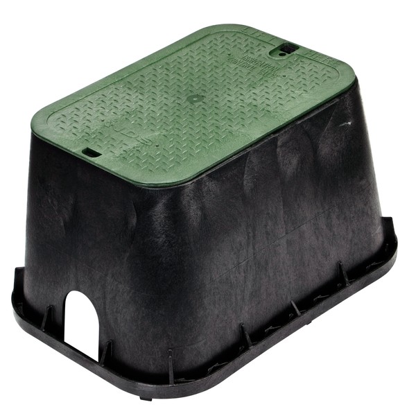 NDS 113BC 10 in. Round Valve Box and Cover, 10 in. Height, Irrigation Control Valve Lettering, Black Box, Green Overlapping Cover, Black/Green