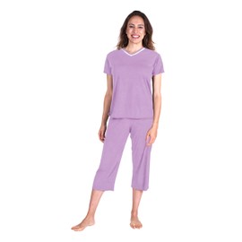 Cool-jams Sweat-Free Womens Pajama Sets - Pajamas Short Sleeve Top & Sleep Capri Pants for Women - Violet 2XL