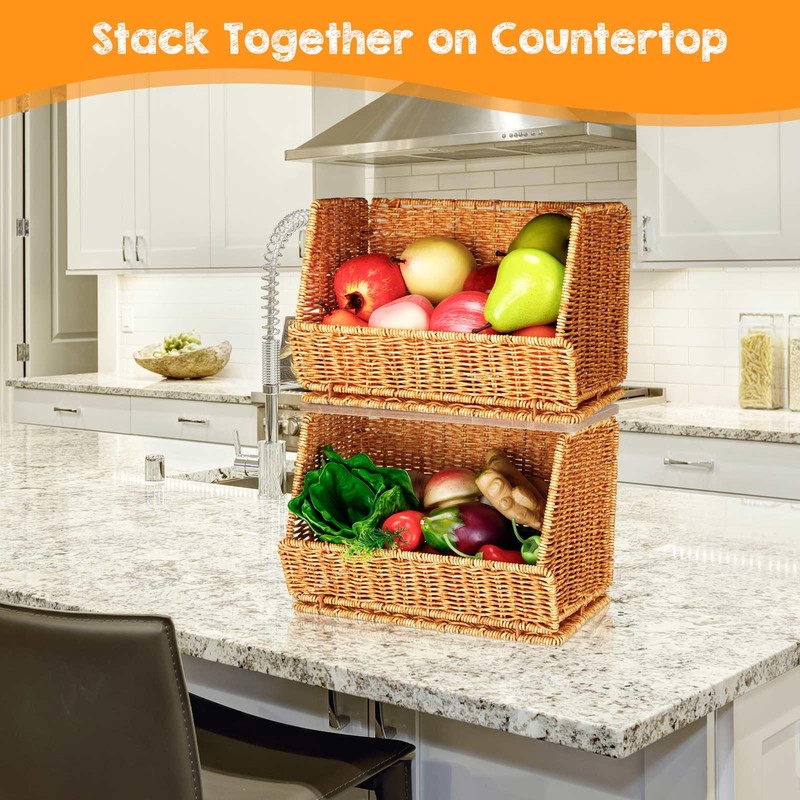 2 Tier Fruit Basket for Kitchen Counter Stackable Wall Mounted