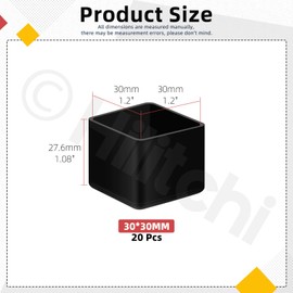 Hilitchi 20PCS Square Furniture Leg Caps 1.2" x 1.2" Anti-Slip Chair Leg Floor Protectors Vinyl Flexible Chair Leg Floor Protectors for Chair Table Bed(Black)