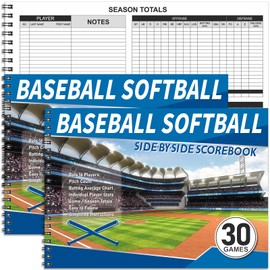 Chiisong 2 Pcs Side by Side Baseball Scorebook 11.5x16 30 Game Softball Scorebook Score Keeping Book Baseball Stats Book Individual Player Stats Batting Average Chart for Score Keeper Coach (Classic)