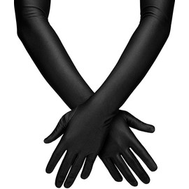 Opera Gloves 1920s Long Glove Classic Satin Elbow Length Gloves 22 Inch Adult Size for Women Lady (Black)