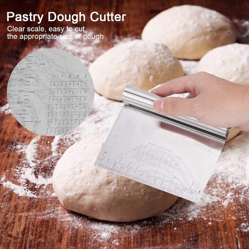 2Pcs Dough Scraper Stainless Steel Scale Pastry Cutter Dough Scraper