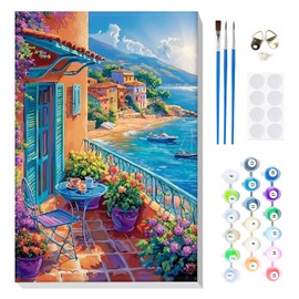 MOGTAA Paint by Numbers for Adults Beginner with Frame, Seaside Paint by Numbers for Adults, Kids' Painting by Numbers, DIY Oil Painting Kits Landscape Art Crafts for Home Decor, 8x12in