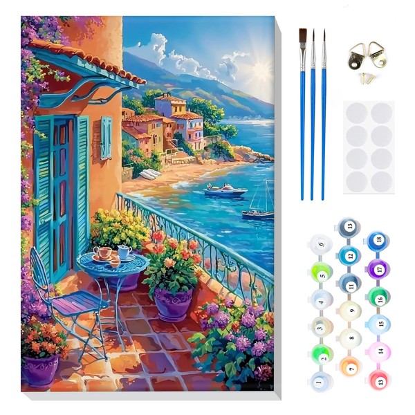 MOGTAA Paint by Numbers for Adults Beginner with Frame, Seaside