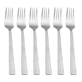 Herogo Fork Set of 6, Stainless Steel Dinner Fork Set, Table Fork with Hammered Square Handle, Ideal for Home, Hotel, Restaurant, Durable & Dishwasher Safe, Metal Silver (20 cm)