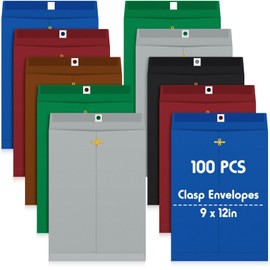 Geyee 100 Pcs Clasp Manilla Envelopes 9 x 12 Inch Gummed Colored Envelopes for Storing or Mailing for Home Office Business Supplies(Retro Color)