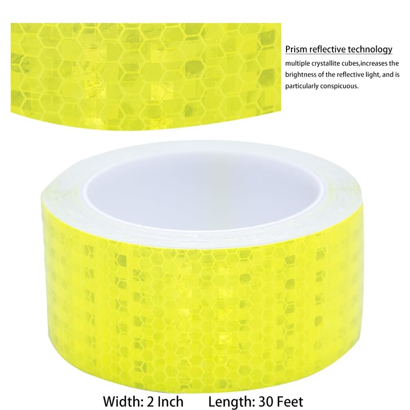 YXSF Yellow Fluorescent Reflective Tape,2 Inch×32 Feet Reflector Strips,High Visibility