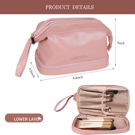 Travel Toiletry Bag for Women,Travel Makeup Bag Cosmetic Bags for Women, Travel Toiletry Organizer Double Layer Leather Cosmetic Travel Bag Toiletry Makeup Bags for Women Girls (Pink)