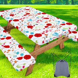 misaya Picnic Table Cover with Bench Cover, Waterproof Elastic Fitted Tablecloth for 5 Foot Tables, Rectangle Washable Polyester Fabric Tablecloths for Picnic, Camping, Outdoor (Flower, 30" x 60")