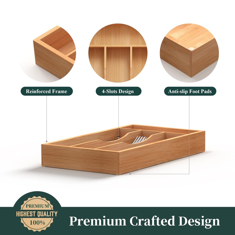 BEKVEM Small Silverware Organizer, Bamboo Kitchen Drawer Organizer, Utensil Holder,