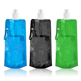 GWAWG 3PCS Foldable Sports Bottle,Collapsible Water Bottle Plastic Water Bag Foldable Water BagsLiquor Pouch Drinks Flasks Reusable Drink Pouches Bags with Clip for Outdoor Sports,Biking,Hiking,Travel